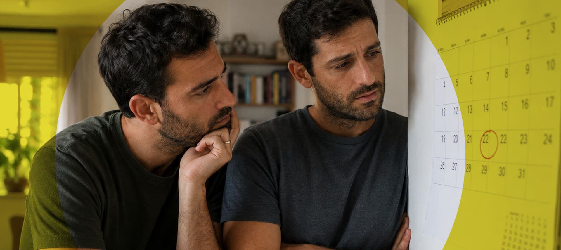 זוג מביט בלוח שנה עם תאריך מסומן – התחלה מחדש אחרי סקרינינג שלא עבר