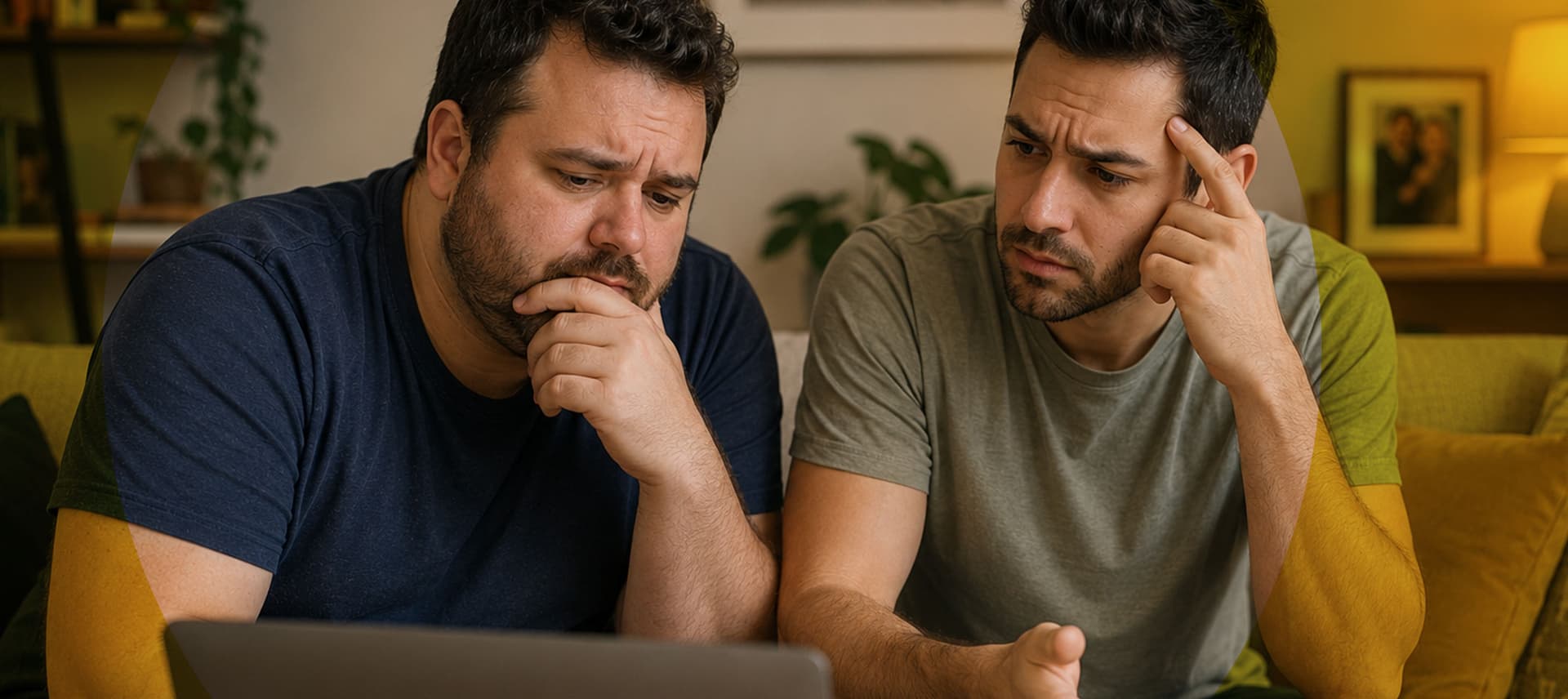 בני זוג יושבים יחד מול מחשב ברגע קשה – התמודדות עם אובדן הריון בתהליך פונדקאות